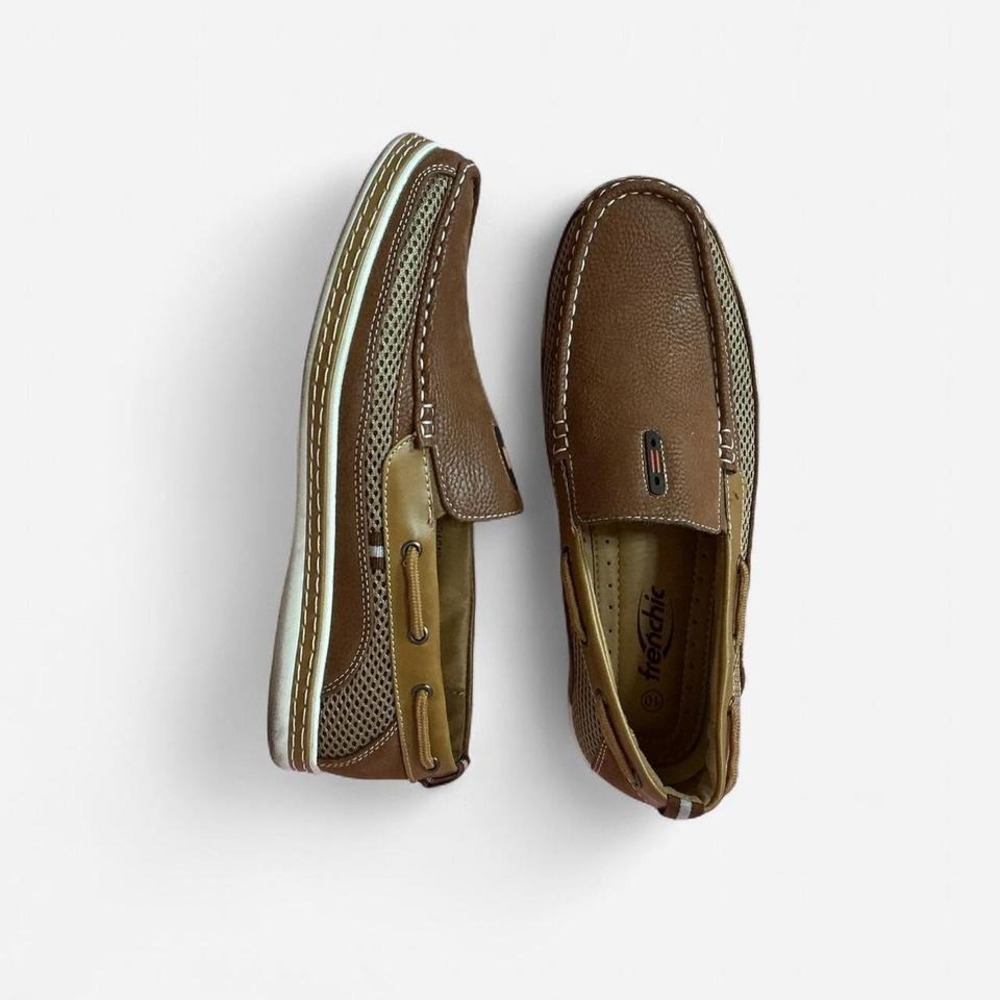 Frenchic Men's Brown Leather Boat Shoes Driving‎ Moccasins Sport Size 10